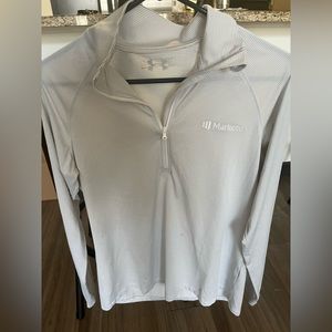 Under Armour White and Gray Striped long Sleeve Quarter Zip -with marketo logo